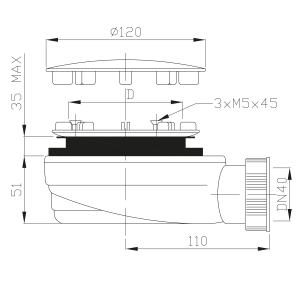Polysan Vaničkový sifon, průměr 90mm, DN40, extra nízký, krytka nerez lesk 1722C