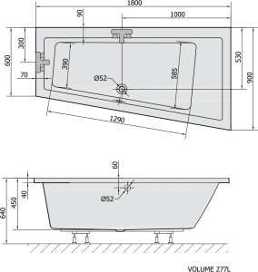 Polysan ANDRA R asymetrická vana 180x90x45cm, černá mat 78771.21