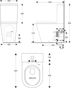Mereo WC kombi vario odpad, kapotované, Smart Flush RIMLESS, 605x380x825mm, keramické vč. sedátka VSD91T1