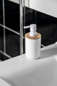 Aqualine SNOW dávkovač mýdla na postavení 350ml, bílá/bambus 7578