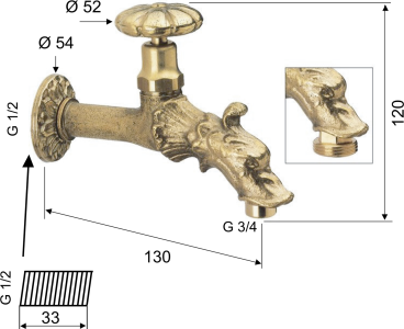 Sapho Retro zahradní ventil s rozetou, bronz CH123