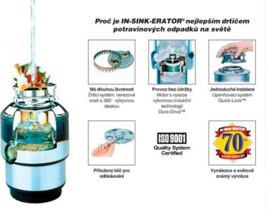 Sapho IN SINK dřezový drtič kuchyňského odpadu, 230V, 380W, pneu. spínač MODEL56