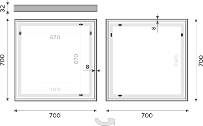 Nimco OBDELNÍKOVÁ - OSTRÉ ROHY LED zrcadlo 700x700 ZP 13077