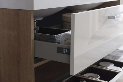 Mereo Bino, koupelnová skříňka s umyvadlem z litého mramoru 61 cm, bílá/dub CN670M