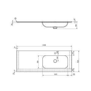Sapho ARUBA umyvadlo, Rockstone, 140x51, 5cm, pravé, bílá mat AR140-B1R
