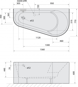 Polysan PROJEKTA DR MONOLITH nástěnná stojící vana 156x77x60cm, bílá 21111MDR