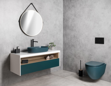 Isvea INFINITY OVAL keramické umyvadlo na desku, 55x36cm, zelená petrol 10NF65055-2P
