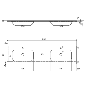 Sapho ARUBA dvojumyvadlo, Rockstone, 210x51, 5cm, bílá mat AR210-B2M