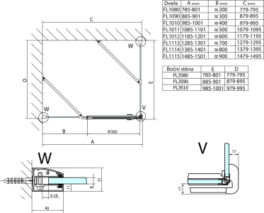 Polysan FORTIS obdélníkový sprchový kout 1500x1000 mm, R varianta FL1115RFL3510