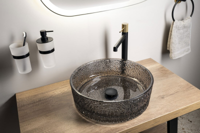 Sapho ERSEL skleněné gravírované umyvadlo na desku Ø 39, 5cm, černá TY323B
