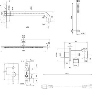 Sapho MINIMAL podomítkový sprchový set s pákovou baterií, 2 výstupy, nerez mat MI042-01