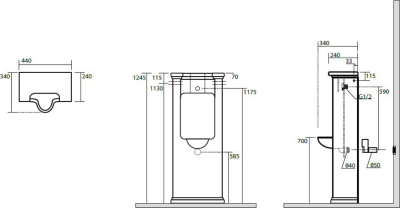 Kerasan WALDORF urinál na postavení se zakrytým přívodem vody 44x124, 5cm, včetně sifonu, černá mat 413131