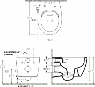 Isvea SENTIMENTI CLEANWASH závěsná WC mísa, integrovaný ventil a bidet. sprška, Rimless, 36x51cm, bílá 10ARS1010