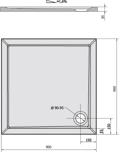Polysan AURA sprchová vanička z litého mramoru, čtverec 90x90cm, bílá 43511