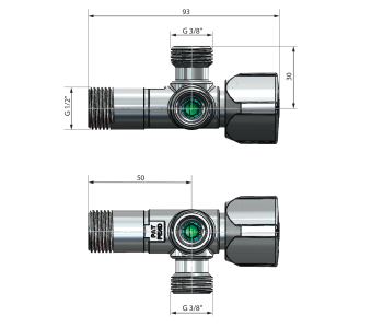 Arco ARCO kombinovaný rohový ventil A-80 se dvěma vývody 1/2"x3/8"x3/8", anticalc CQ4102