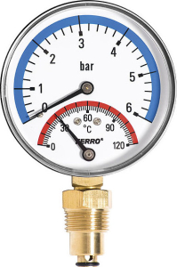Novaservis Termomanometr 80mm 1/2" RADIÁLNÍ 0-6bar 120°C TM80R