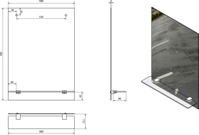 Aqualine Zrcadlo s otvory pro polici 50x70cm, včetně závěsů 22429