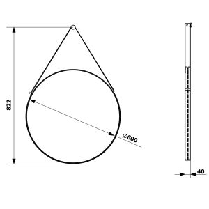 Sapho ORBITER kulaté zrcadlo s koženým páskem ø 60cm, černá mat ORT060