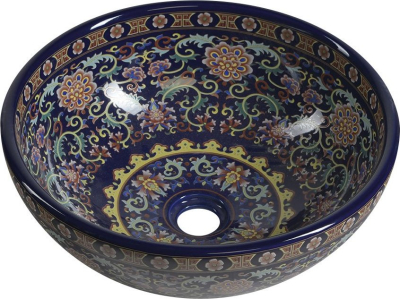Sapho PRIORI keramické umyvadlo na desku, Ø 41 cm, fialová s ornamenty PI022