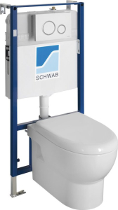 ABSOLUTE závěsné WC Rimless s podomítkovou nádržkou a tlačítkem Schwab, bílá 10AB02002-SET5