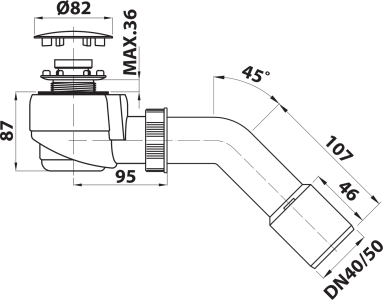 Bruckner Vaničkový sifon, průměr otvoru 50mm, DN40/50, krytka nerez lesk 162.540.3