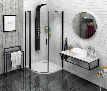Polysan ZOOM BLACK čtvrtkruhová sprchová zástěna 900x900mm, čiré sklo, levá ZL2615BL