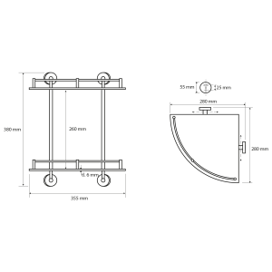 Sapho X-ROUND E skleněná polička rohová dvojitá s hrazdou 280x355x380mm, chrom XR604