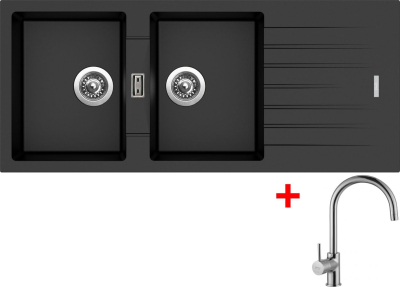 Granitový dřez Sinks PERFECTO 1160 DUO Metalblack + Vitalia G17074