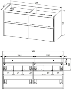 Mereo Opto, koupelnová skříňka s umyvadlem z litého mramoru 121cm, bílá/dub Riviera CN933M