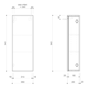 Sapho ESPACE skříňka 35x94x22cm, 1x dvířka, levá/pravá, bílá mat ESC110-3131