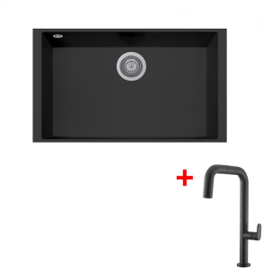 Granitový dřez Sinks CUBE 690U Nanoblack + EVA P Nanoblack G266N6