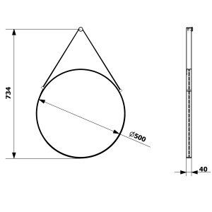 Sapho ORBITER kulaté zrcadlo s koženým páskem ø 50cm, černá mat ORT050