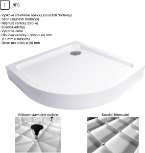 Mereo Sprchový set z Kory Lite, čtvrtkruh, 90 cm, bílý ALU, sklo Grape a vysoké SMC vaničky CK35121ZH