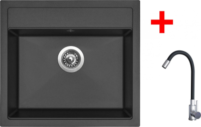 Granitový dřez Sinks SOLO 560 Pureblack + Elasta nerez/černá G21526