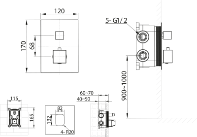 Sapho Podomítková sprchová termostatická baterie, box, 3 výstupy, chrom 1102-33
