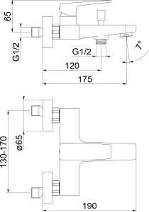 Sapho TURSI nástěnná vanová baterie, černá mat TI010B