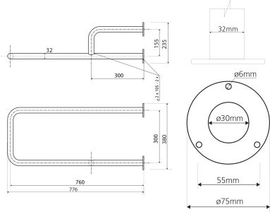 Sapho HANDICAP opěrné madlo LEVÉ 760mm, bílá XH532W