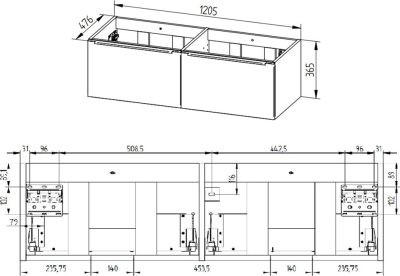 Mereo Mailo, koupelnová skříňka s keramickým umyvadlem 121 cm, antracit, chrom madlo CN538