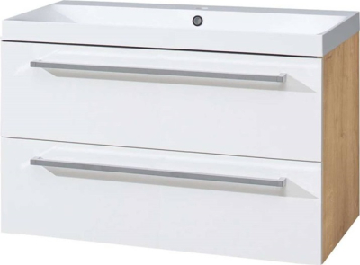 Mereo Bino, koupelnová skříňka s umyvadlem z litého mramoru 101 cm, bílá/dub CN672M