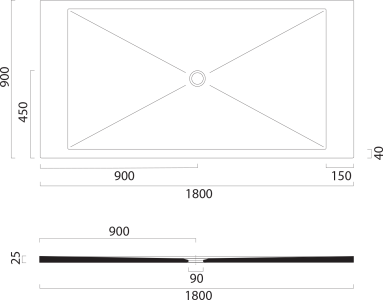 GSI Keramická sprchová vanička, obdélník 180x90x2cm, cenere mat 46180917