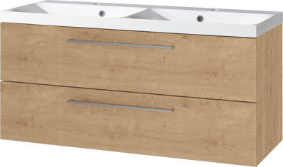 Mereo Bino, koupelnová skříňka s umyvadlem z litého mramoru 121 cm, dub Arlington CN623M