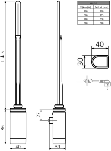 Sapho ONE D topná tyč s termostatem, 200 W, levá, chrom ONE-DL-C-200