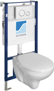 Závěsné WC TAURUS s podomítkovou nádržkou a tlačítkem Schwab, bílá LC1582-SET5