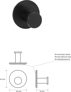 Sapho X-ROUND BLACK samolepící háček, černá mat XR219B