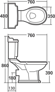 Aqualine ANTIK WC kombi mísa, 35x72 cm, zadní/spodní odpad, bílá AK107-432