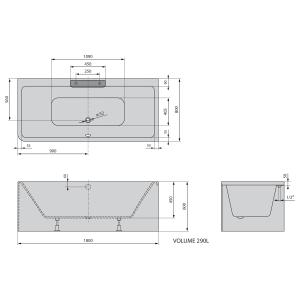Polysan CASCATA R MONOLITH obdélníková vana 180x80x60cm, kaskáda černá 73836MR.102
