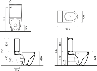 GSI PURA WC mísa kombi spodní/zadní odpad, Swirlflush, 36x63cm, bílá dual-mat 880609
