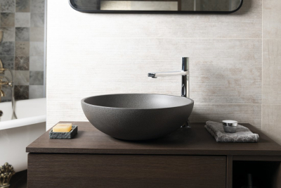 Sapho TURF betonové umyvadlo na desku, včetně výpusti, Ø 44cm, černý granit AR436