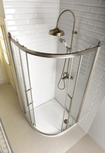 Gelco ANTIQUE čtvrtkruh. zástěna 1000x1000, posuv. dveře dvoukřídlé, ČIRÉ sklo, bronz GQ5210C
