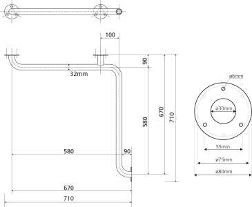 Sapho HANDICAP madlo do sprchy 670x670mm, nerez lesk XH544